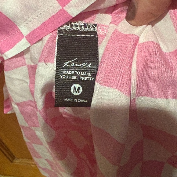 Kensie Lace Strap Pink Check PJ Top - Picture 11 of 12